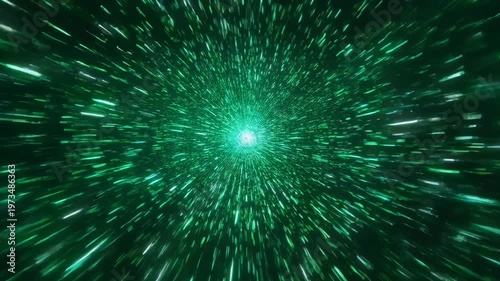 Green light streaks dynamically through an abstract tunnel symbolizing fast digital data and futuristic speed.