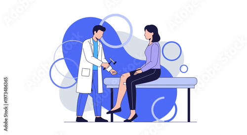 Doctor examining patient's knee with reflex hammer in a modern clinic, medical checkup