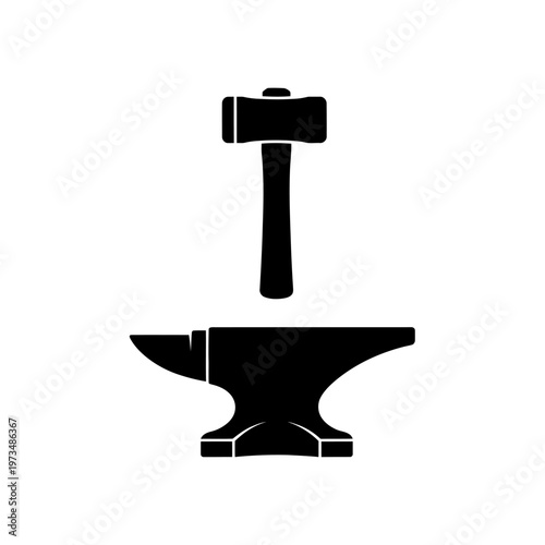 Blacksmith Anvil and Hammer Silhouette Illustration for Metalworking.