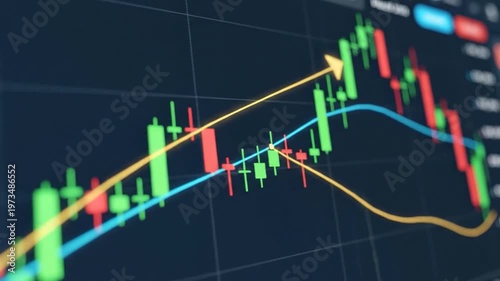 Wallpaper Mural Stock Market Candlestick Chart with Upward Trend Arrow and Moving Averages trading finance Torontodigital.ca