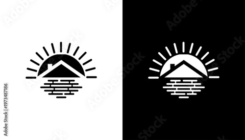 Black and white mountain sun logo.