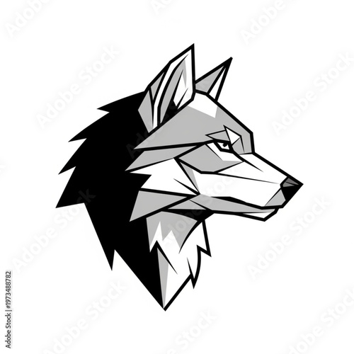 Stylized Wolf Head Profile Geometric Design.