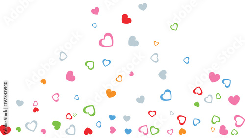 Colorful Heart Confetti, trendy floating love shapes isolated on white background for romantic festive celebration design