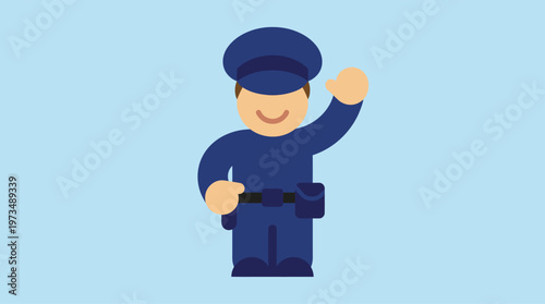 A cartoon police officer waving his hand.