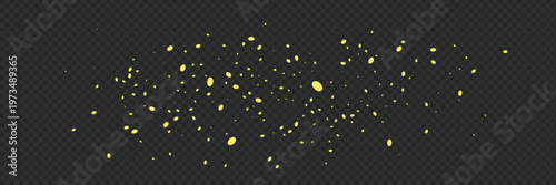 Trendy Fireflies Overlay, magical glowing yellow particles effect for festive background design and creative digital compositing
