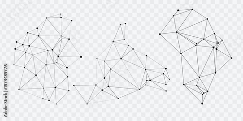 Abstract polygon network with dots and connecting lines isolated