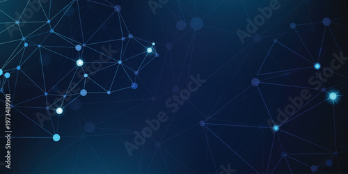 Blue data network background with glowing nodes and connected lines
