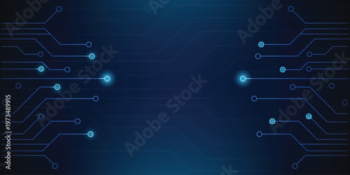 Dark blue circuit board frame with glowing lines technology background