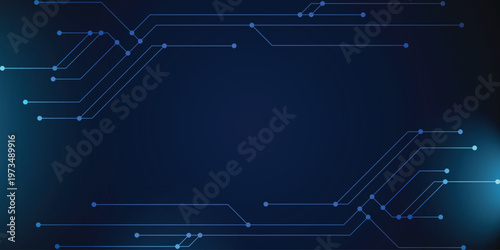 Dark blue circuit board frame with glowing lines technology background