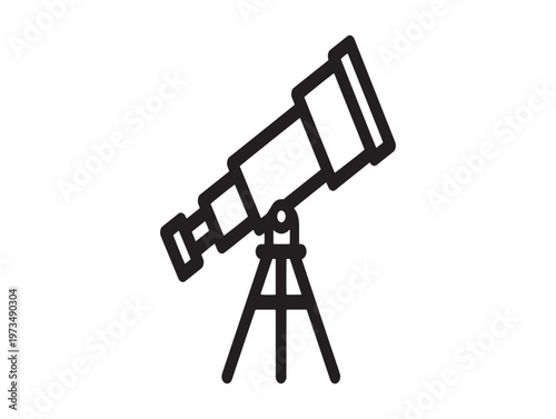 Simple line drawing of a telescope on a tripod for astronomical observation