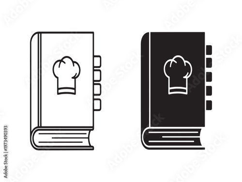 Title two cookbook icons a black and white illustration of culinary recipe books description this image presents two simple linear icons of