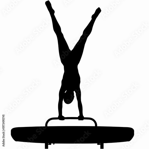 A gymnast performing a handstand on the pommel horse silhouette