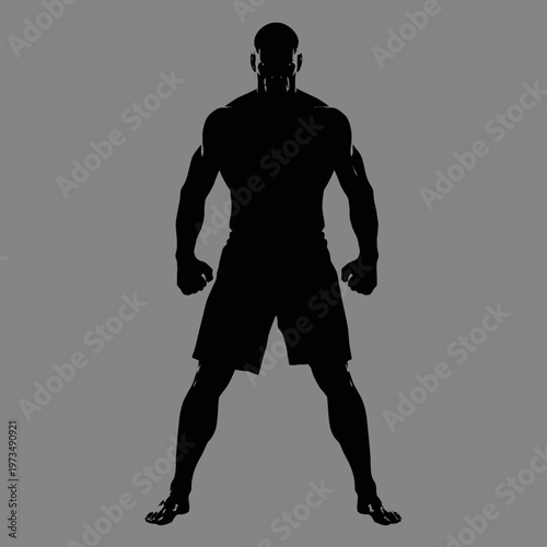 Silhouette of a muscular male figure in a power pose, emphasizing strength and physique