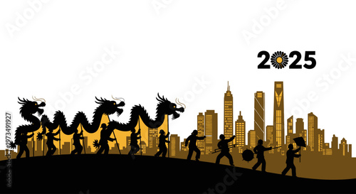 Silhouette of Martial Arts Fighters in Cityscape at Night with Moon and Lanterns Vector