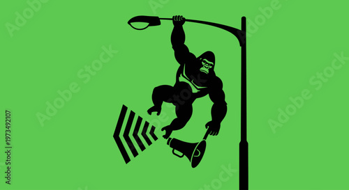 Dynamic Tennis Player Silhouette Vector Illustration on Green Background