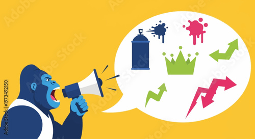 Megaphone Announcement with Career and Success Icons Vector Illustration