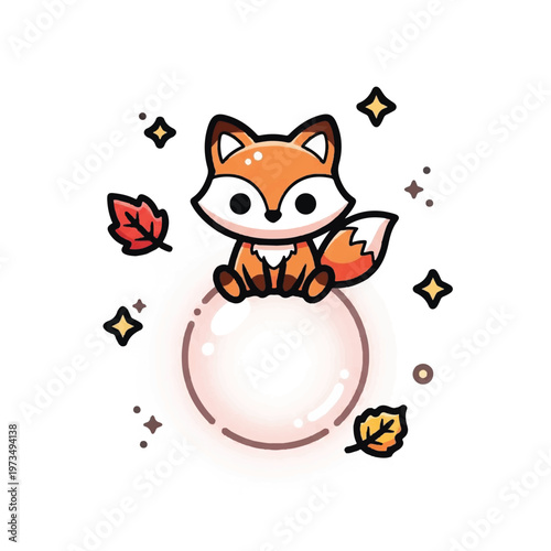 Cute Cartoon Fox Sitting on Circle.