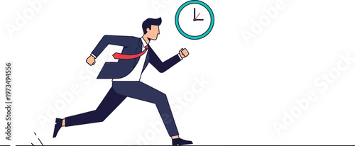 Time pressure a businessman chasing a portal clock