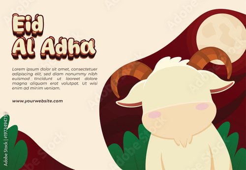 Eid Al Adha Greeting Card with Cartoon Goat Illustration