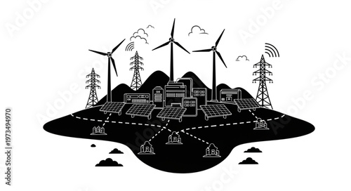 Sustainable Energy Network - Wind Turbines Powering a Connected City.