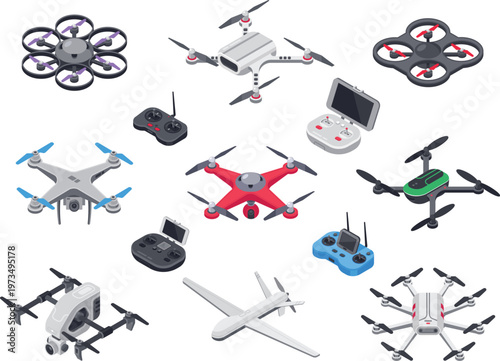 aircraft delivery drone with propellers camera computer controller. eps