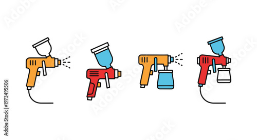 Paint Sprayer Line art vector simple abstract color shapes