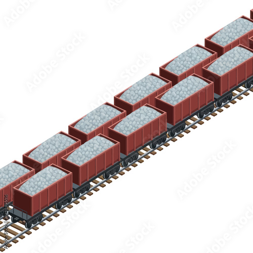 Train Cars Carrying Gravel on Railroad Tracks.