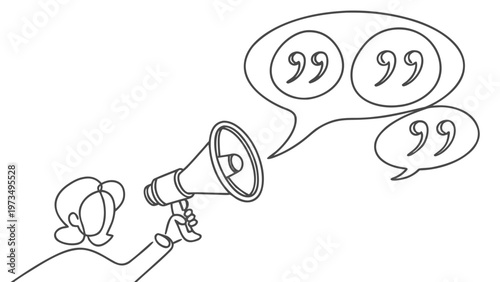 Person speaking with megaphone, conveying messages and ideas through speech bubbles.
