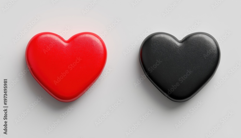 Fototapeta premium Red And Black Heart Rating Button Symbol With Ui/Ux Interface Element For Liking And Disliking Content. Solid Art Pictogram Design.