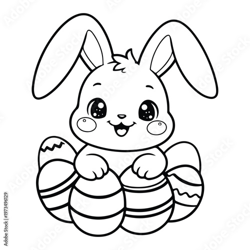 Cute cartoon bunny holding easter eggs