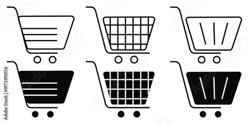 Shopping cart icons set collection. Shopping cart line and flat icon. Internet shop symbol. Web store shopping cart - stock vector eps 10.