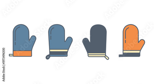 Oven Mitt Line art vector set abstract simple illustration
