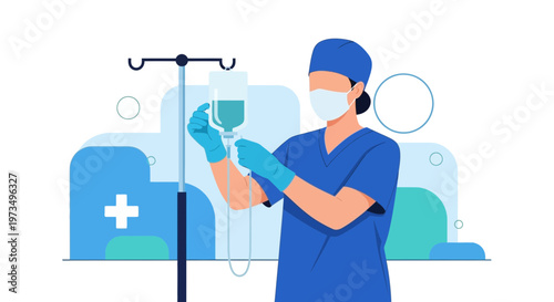 Nurse Administering IV Drip: Medical Care, Healthcare Professional, Hospital Treatment
