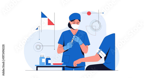 Nurse Administering Vaccine or Injection to Patient in Medical Clinic