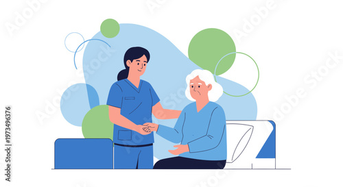 Nurse caring for elderly patient in hospital bed, providing comfort and support