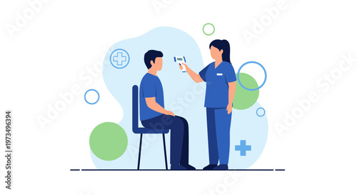 Nurse checking patient's temperature with digital thermometer, medical check-up, healthcare concept
