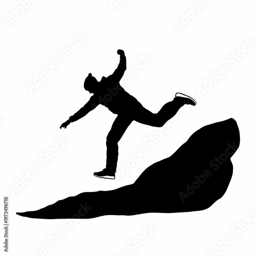 A person silhouette falling off a cliff, representing a dangerous situation or hazard