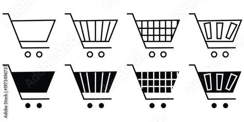 Shopping cart icons set collection. Shopping cart line and flat icon. Internet shop symbol. Web store shopping cart - stock vector eps 10.