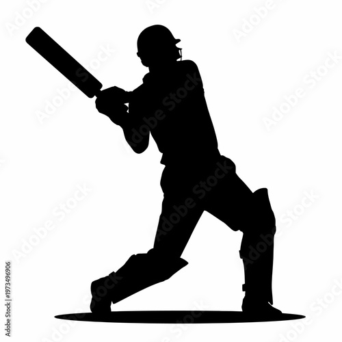 Silhouette of a cricketer striking the ball with a bat