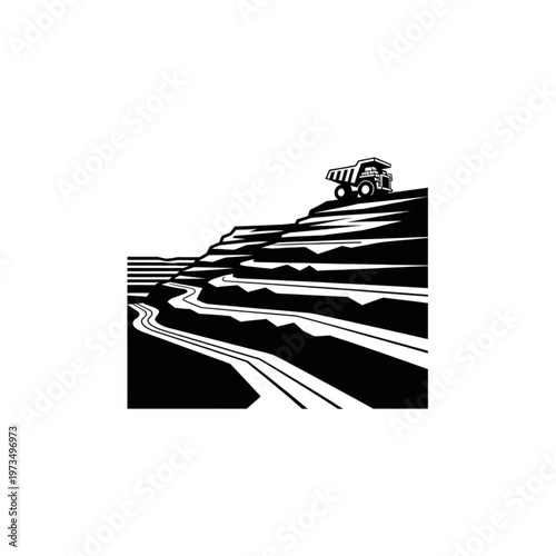 Terraced Farming with Tractor on Hillside Illustration.