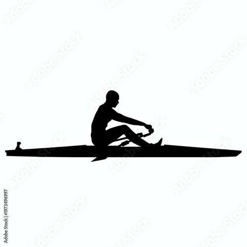 Silhouette of a rower focused and determined in his boat, showcasing the essence of rowing, representing power and speed