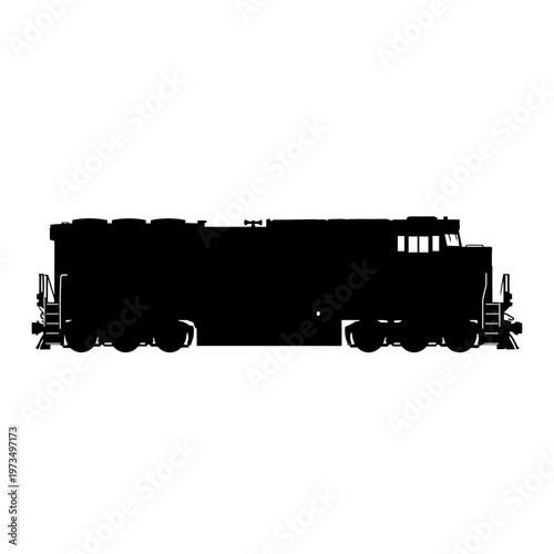 Silhouette of a Modern Diesel-Electric Freight Locomotive Engine.
