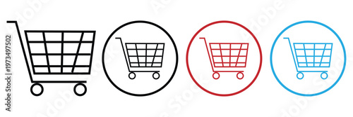 Isolated minimalistic cyan shopping cart icon featuring a clean, geometric design, prominently displayed against a stark white background, perfect for web design eps 10.
