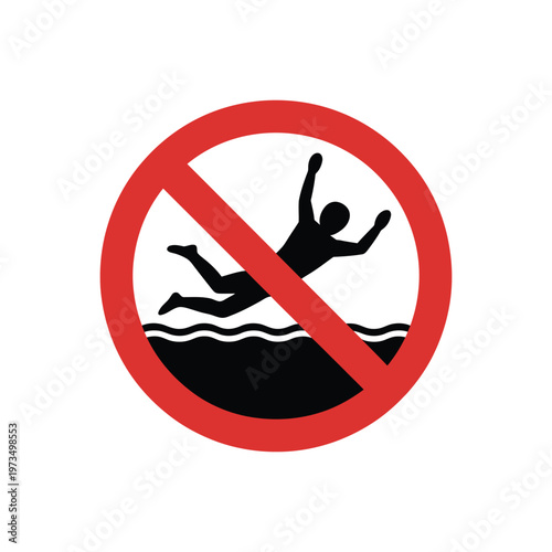 No swimming sign vector graphic illustration. forbidden to swim, red round sign. water safety, danger, warning symbol.