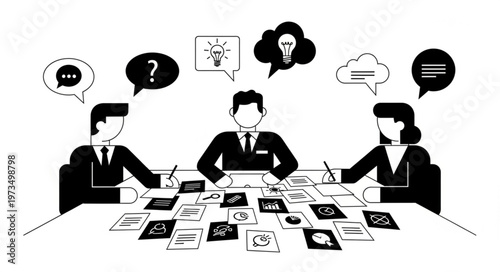 Three Business Professionals Collaborating Over Documents And Ideas.