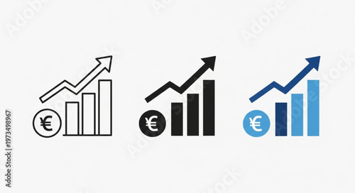 Three euro growth chart icons showing rising bars.