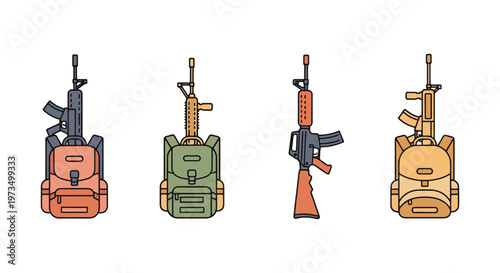 Rifle backpack Line art vector minimal color shapes