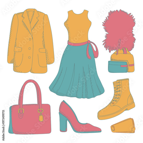 set of fashion clothes