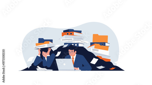 Two men moving boxes and office equipment in a workspace environment