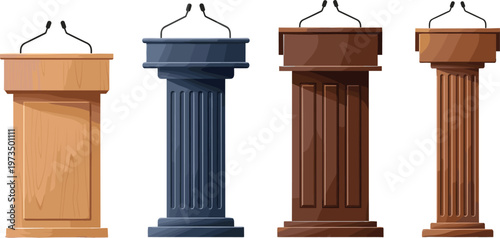 Fotografie Podium Vector Set with Different Wooden, Marble, and Classic Designs for Speech,